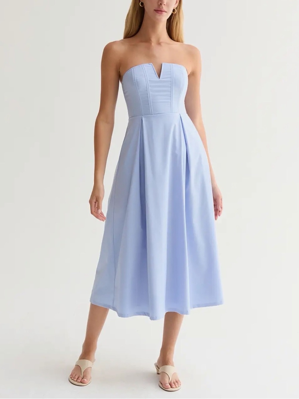 Strapless Light Blue Midi Dress
